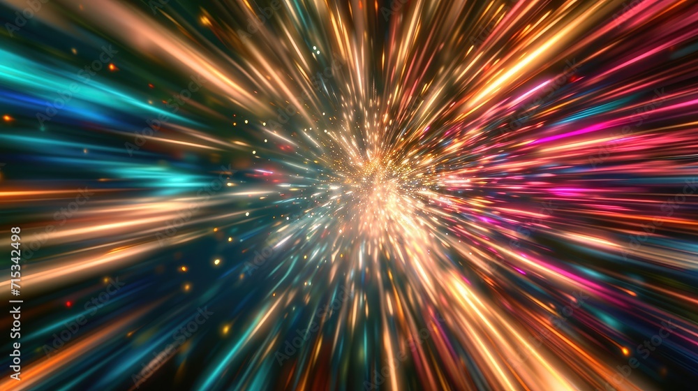 Dive into a vibrant spectacle of light speed, hyperspace, and space warp. Ai Generated. Dive into a vibrant spectacle of light speed, hyperspace, and space warp. Ai Generated.
