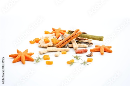 assorted dog treats on a white background