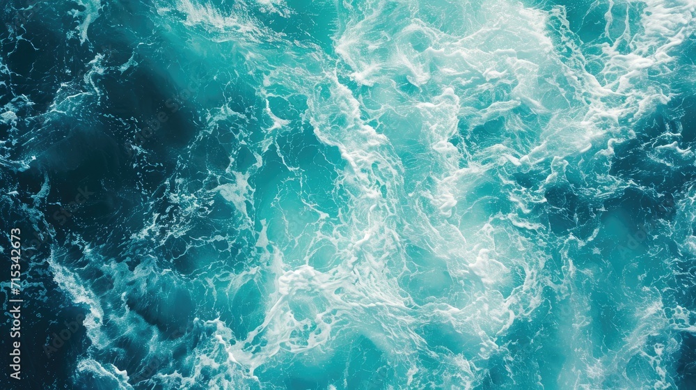 Obraz premium Dive into the tranquil beauty of a blue ocean water texture background. Turquoise foamy waves. Ai Generated.