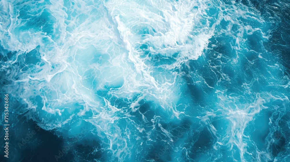 Fototapeta premium Dive into the tranquil beauty of a blue ocean water texture background. Turquoise foamy waves. Ai Generated.