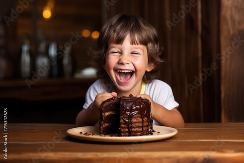 child eating chocolate cake