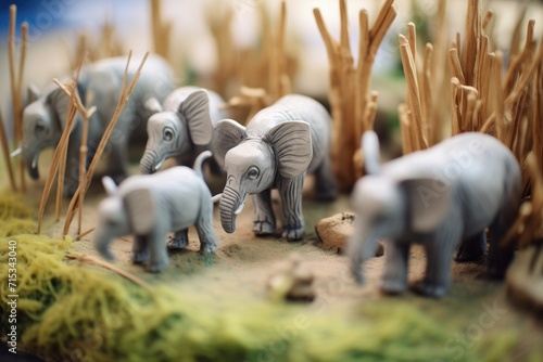 elephant herd made from grey plasticine