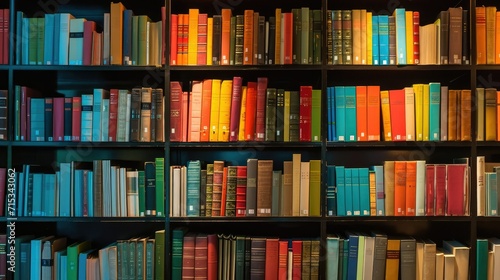 Explore a vibrant shelf of intellectual knowledge, a repository of boundless wisdom. Ai Generated.