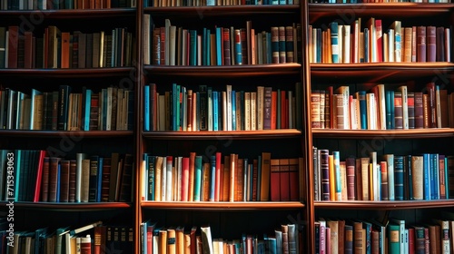 Explore a vibrant shelf of intellectual knowledge, a repository of boundless wisdom. Ai Generated.