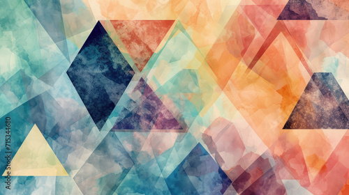 Geometric pattern of triangles and hexagons in a watercolor pastel palette, creating a subtle and modern abstract design