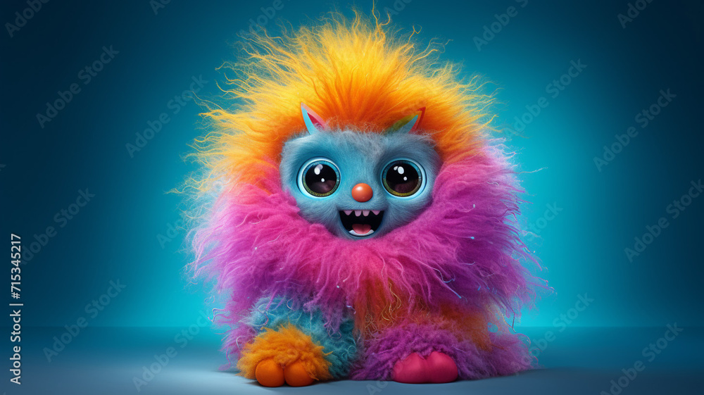Faux fur robot with a fluffy fuzzy surface in bright Faux fur robot with a fluffy fuzzy surface in bright