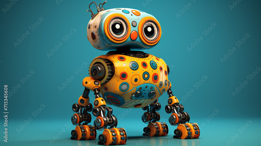 Polka dot patterned robot with a fun playful design Polka dot patterned robot with a fun playful design