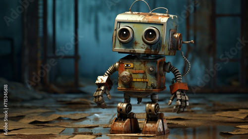 Rustic metal robot with a corroded industrial look