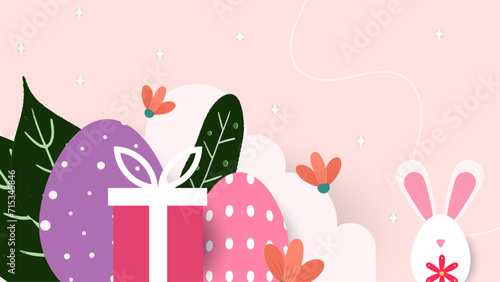 Colorful colourful vector background with easter eggs and flowers. Vector easter illustration flyer template