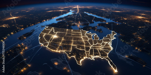 spaceship and earth,,Earth at night, view of city lights showing human activity in America from space. generative ai,,,A planet earth at night with the lights of canada and the united states. photo