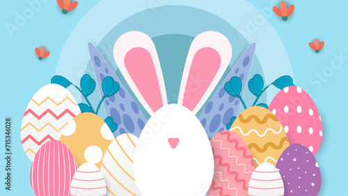 Colorful colourful vector gradient happy easter day background with decorative eggs. Vector easter illustration flyer template