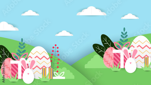 Colorful colourful vector elegant and luxury happy easter for background with egg and flower element. Vector easter illustration flyer template