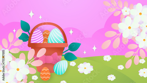 Colorful colourful vector gradient happy easter day background with decorative eggs. Vector easter illustration flyer template