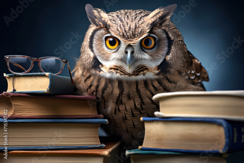 Wallpaper Mural An owl as a professor, wearing glasses and perched on a stack of books Torontodigital.ca