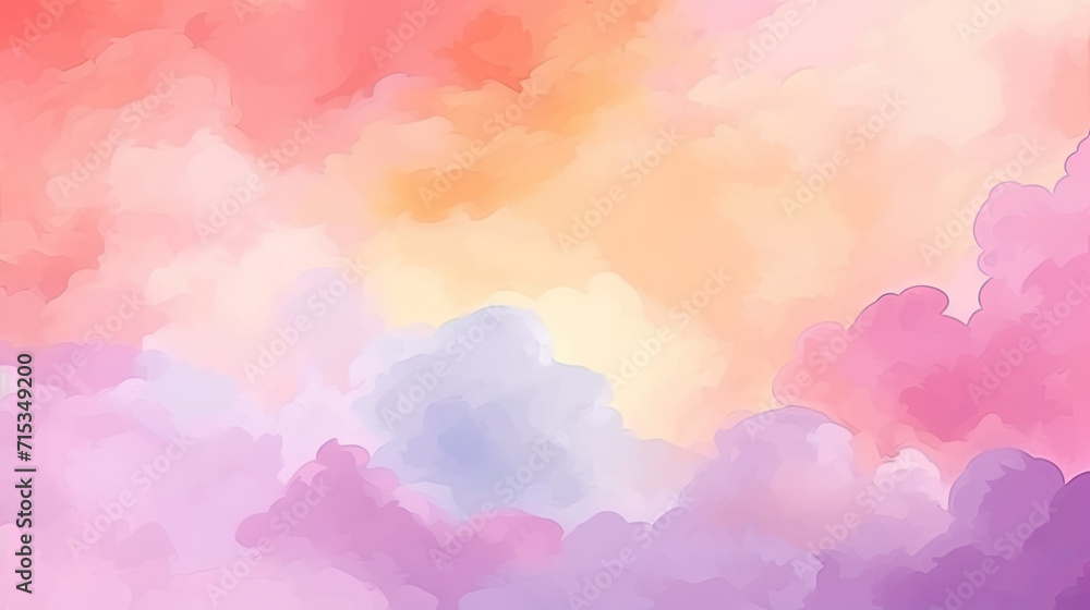 Purple magenta pink peach coral orange yellow beige white abstract watercolor. Art background. Light pastel pale soft. Design. Template. Mother's day, valentine, birthday. Romantic sky,colorful clouds