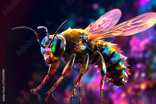 Enchanted Bee, antman, Beeman, A Realistic 3D-Rendered Masterpiece of Nature's Beauty and colorful technical bee, flower, futuristic bee, robotic © MuhammadHamad