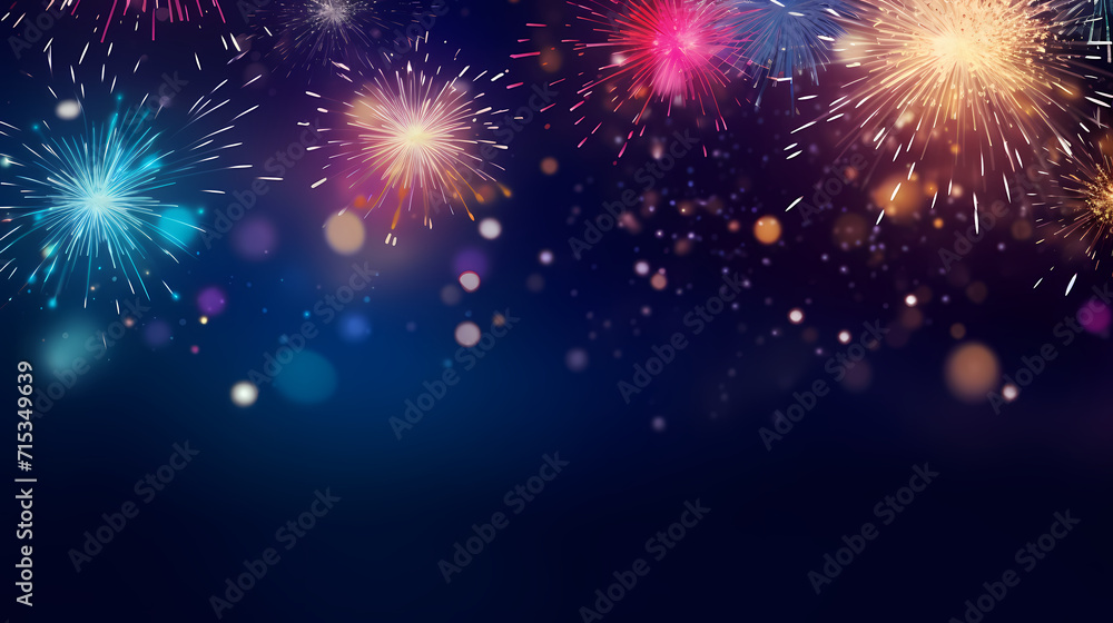 Naklejka premium Beautiful fireworks background at night for holiday decoration
