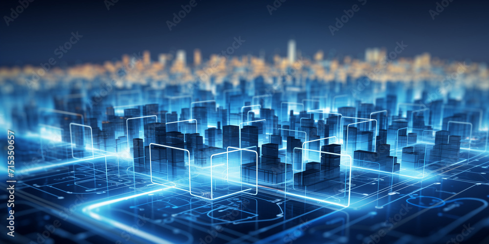 abstract digital image showing a city and digital infrastructure, in the style of blueprint, light azure and navy, abstract geometric compositions abstract digital image showing a city and digital infrastructure, in the style of blueprint, light azure and navy, abstract geometric compositions