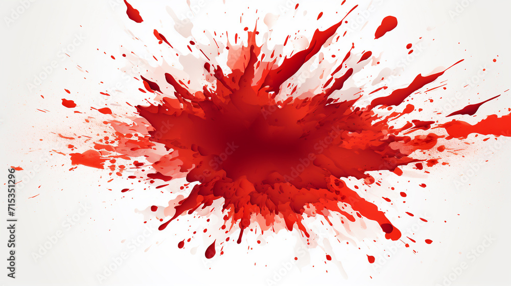 an illustration of a red blood explosion is in the middle on a white background