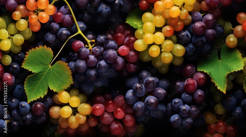 Background and texture of ripe blue grapes. Fresh blue bunches of grapes. The concept of winemaking, wine, vegetable garden, harvesting.