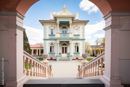 italianate mansion with belvedere and elegant outdoor staircase photo