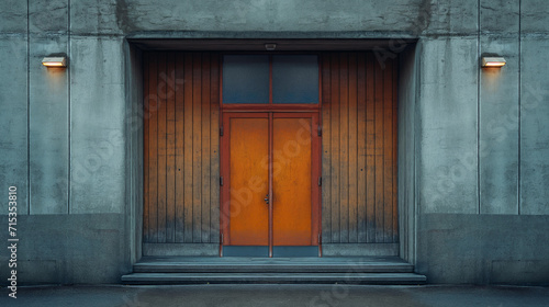 Arquitectura brutalista, minimalista, de hormigón visto con formas geométricas monocromáticas. Puertas de edificios con arquitectura brutalista  © VicPhoto