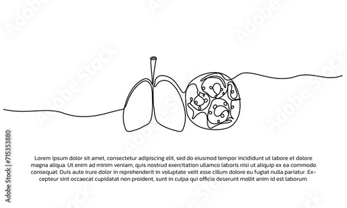 Continuous line design of lungs symbol. Single line decorative elements drawn on a white background.