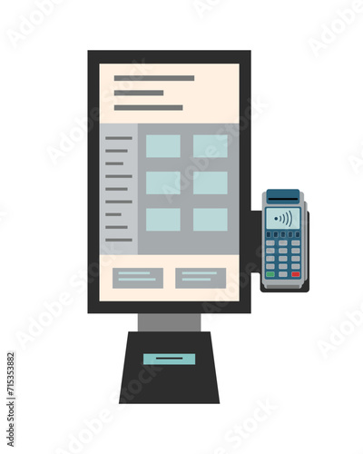 Kiosk for self-odering and self payment. Interactive kiosk in flat style.	
