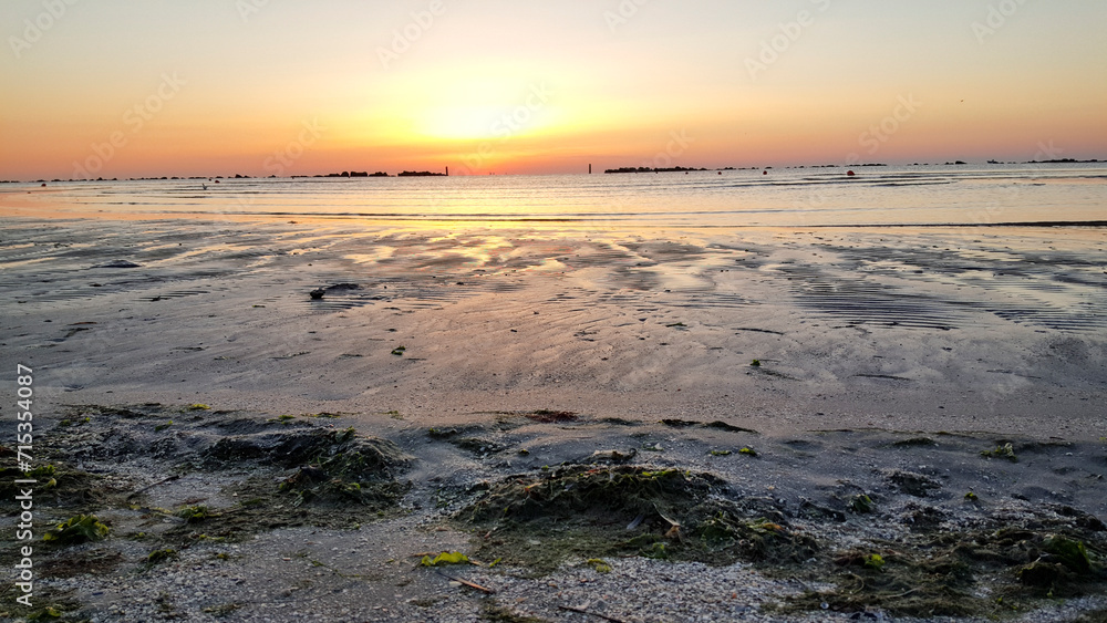 sunrise on the beach of Rimini Mediterranean sea