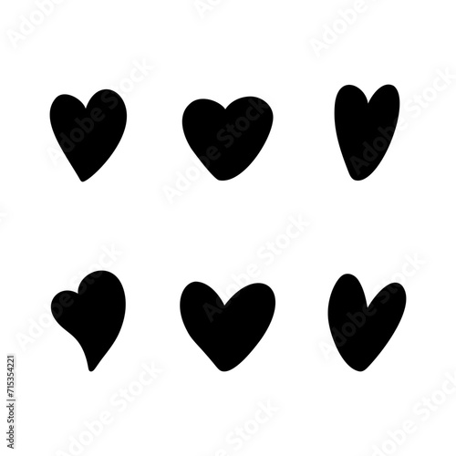 Hand drawn hearts silhouette set vector icons isolated on white background.