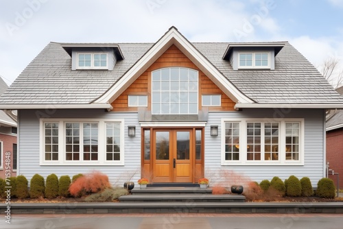 elegant woodshingled faade with symmetric windows photo