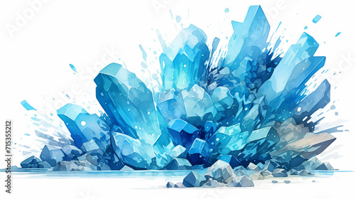An illustration of an explosion of seawater colored glass shards is in the middle on a white background, Generate AI.