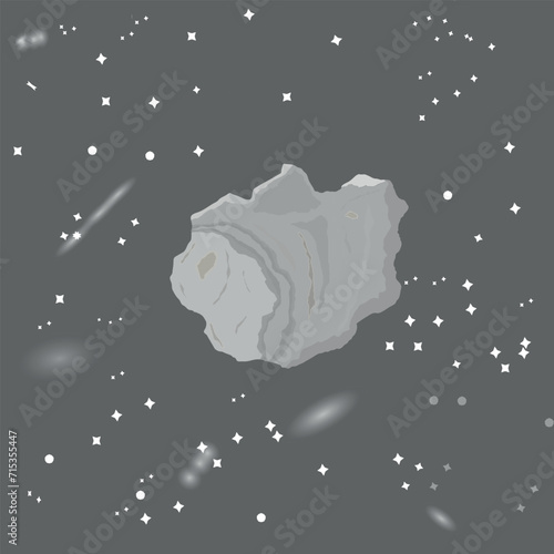 Flying cartoon asteroid on a black background.EPS 10. Vector illustration photo