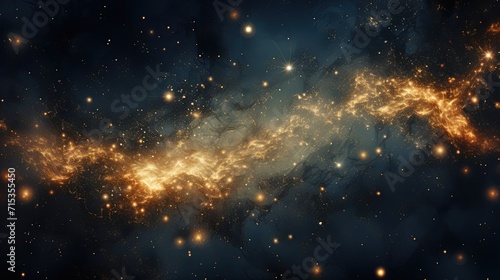 Abstract Dreamy Beautiful Stunning Background Wallpaper Template of Nebula Sparkling Stars Stardust Galaxy Space Universe Cosmos Milky Way Panorama Night Sky Fantasy Colorful Golden Yellow Tone 16 9