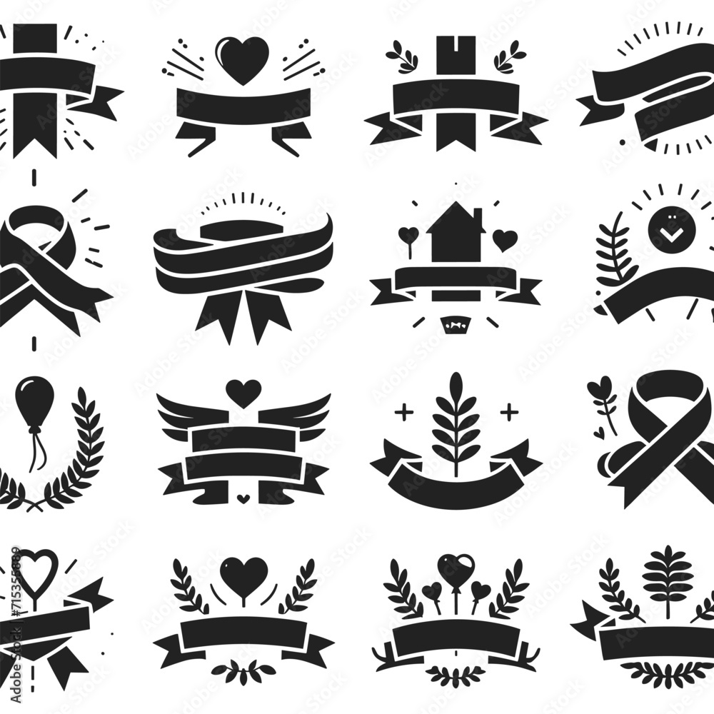 Banner-ribbon-set-silhouette-vector-black-shape