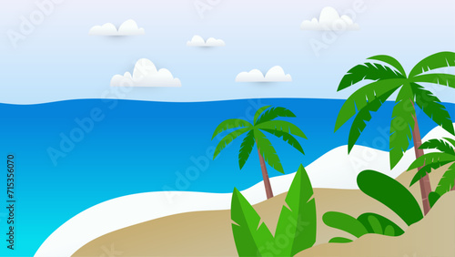 Colorful colourful summer vector background with beach illustrations for banners  cards  flyers  social media wallpapers  etc. Vector realistic summer background with vegetation