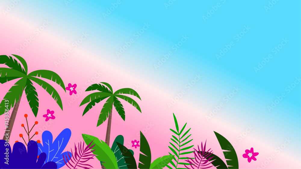 Colorful colourful vector realistic background for summer season. Vector realistic summer background with vegetation