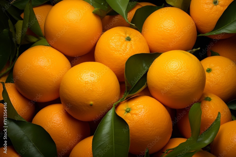 Orange fruits with leaves. Fresh fruit orange slices on colored background top view copy space. Copy-space with mixed citrusses on table. Close up of fresh organic mandarins.