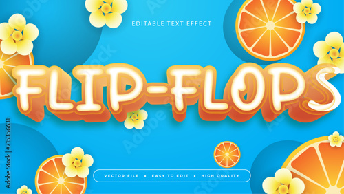 Orange white and blue flip flop TEXT 3d editable text effect - font style. Summer text style effect