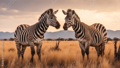 Two plains zebras in natural habitat  South Africa.