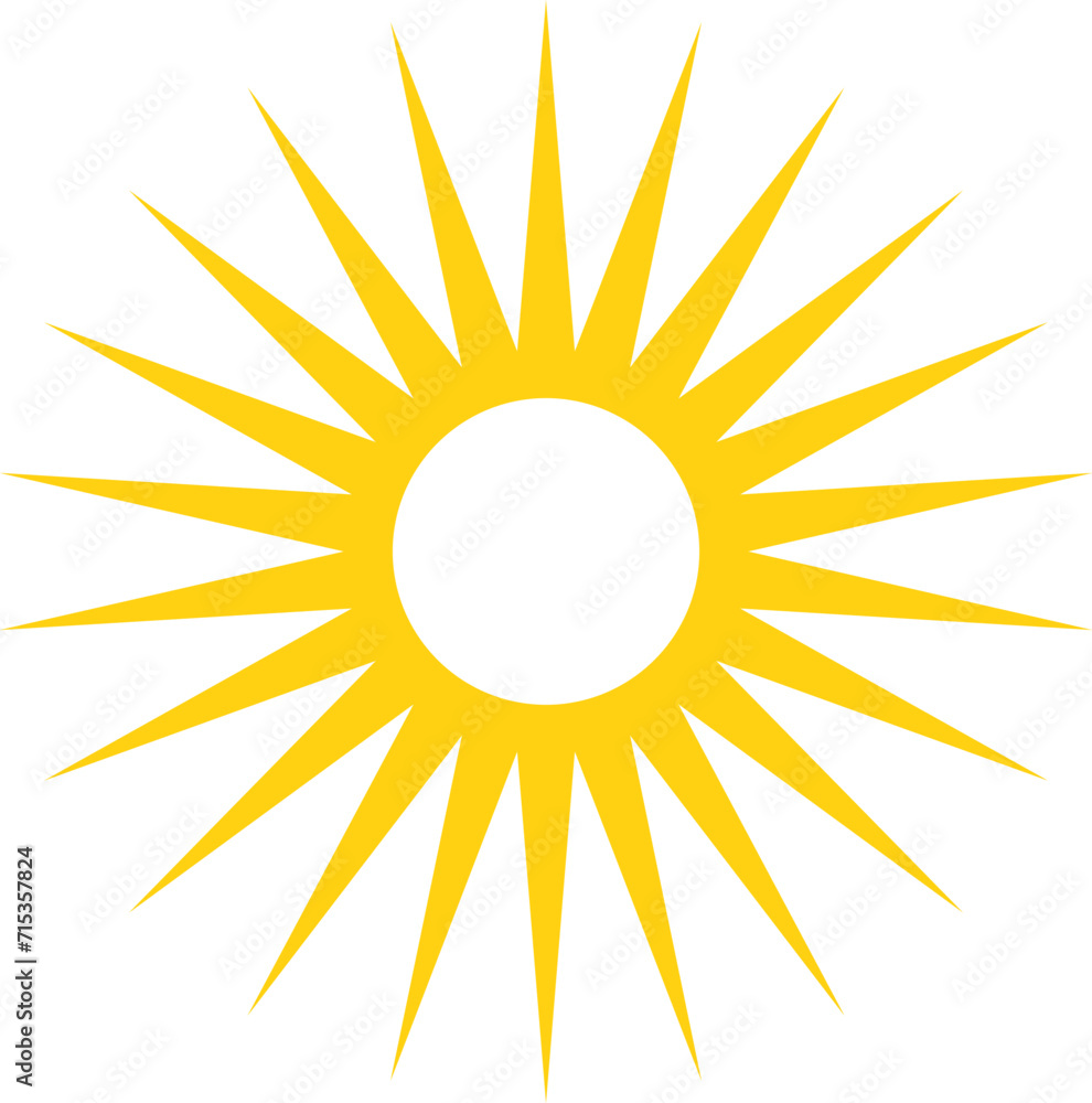Vector cartoon yellow sun. Shining light rays. Summer Isolated vector illustration. Vector cartoon yellow sun. Shining light rays. Summer Isolated vector illustration.