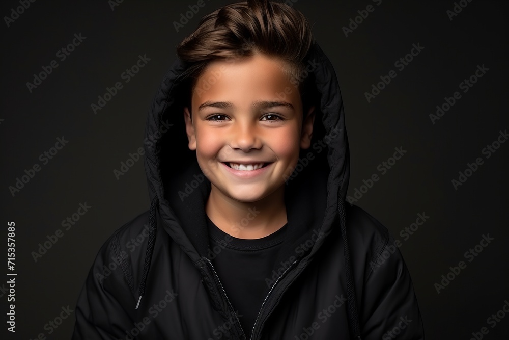 Portrait of a smiling little boy in a black hoodie. Portrait of a smiling little boy in a black hoodie.
