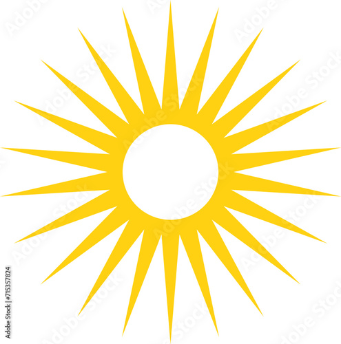 Vector cartoon yellow sun. Shining light rays. Summer Isolated vector illustration.