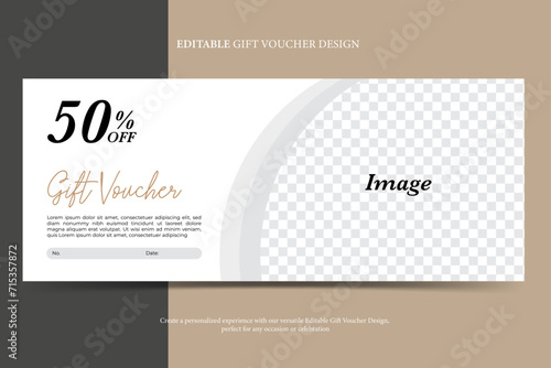 Gift voucher coupon discount banner minimal modern black and white, promotion for luxury hotel resort and spa travel, elegant beauty, clinic, cosmetic, e-commerce promotion, editable vector template photo