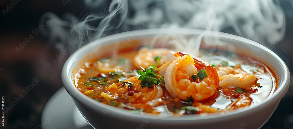 Tom yum kung (spicy shrimp soup) - obrazy, fototapety, plakaty 