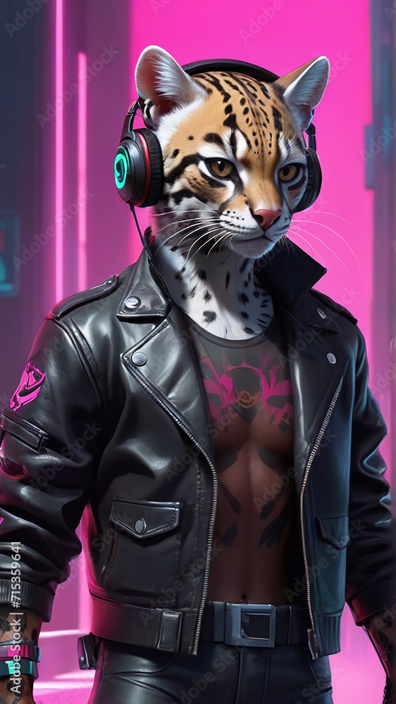 Ocelot Synthwave Serenity Down Under by Alex Petruk AI GENERATED