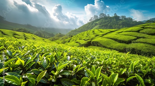 Natural background with tea plantations.