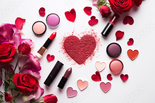 Valentine's Day mockup decorative cosmetics lipstick, eyeshadow photo