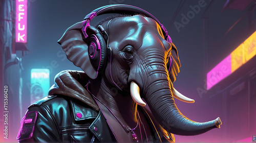 An Afrofuturistic Elephant in Synthwave Style by Alex Petruk AI GENERATED