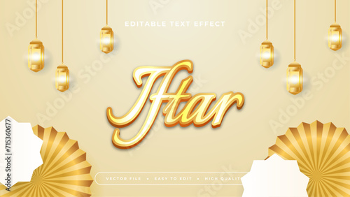 White gold and yellow iftar 3d editable text effect - font style. Ramadan text style effect